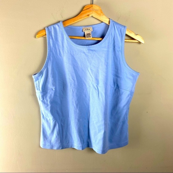L.L. Bean: 100% Supima Cotton Cropped Sleeveless Tank Top Baby Blue Size MED-REG - Picture 1 of 3